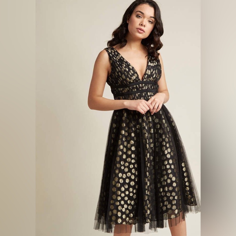 Adrianna Papell Metallic Dotted Midi Dress